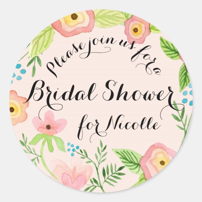 Rustic Blush Granny Chic Hipster Floral Bridal Classic Round Sticker (Front)
