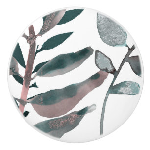 Rustic Blush Greenery Botanical Leaves Watercolor Ceramic Knob