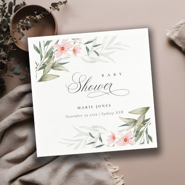 Rustic Blush Greenery Floral Bunch Baby Shower Napkin (Creator Uploaded)