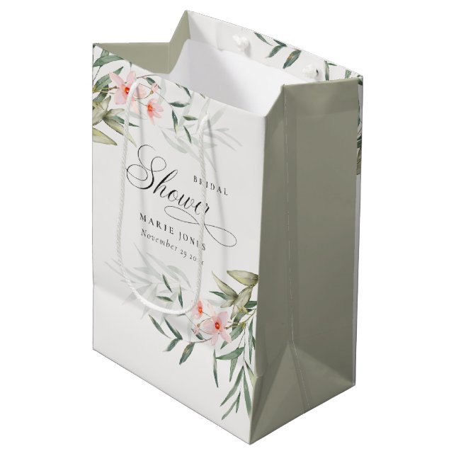 Rustic Blush Greenery Floral Bunch Bridal Shower Medium Gift Bag (Front Angled)