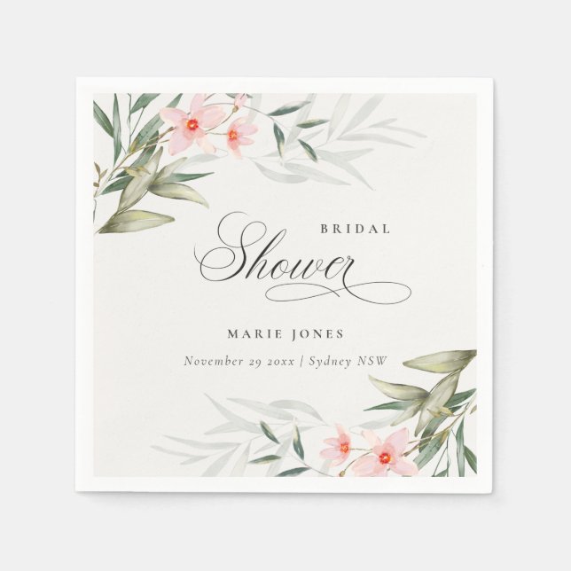 Rustic Blush Greenery Floral Bunch Bridal Shower Napkin (Front)