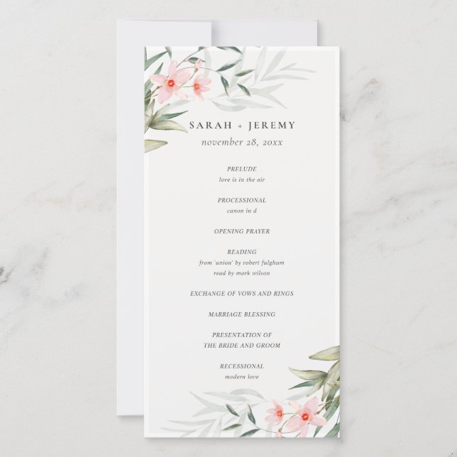 Rustic Blush Greenery Floral Wedding Program (Front)