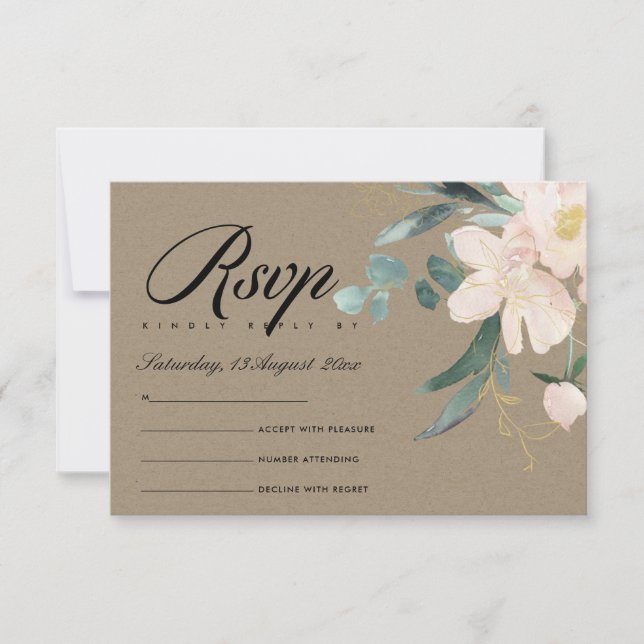 RUSTIC BLUSH KRAF FLORAL BUNCH WATERCOLOR RSVP (Front)