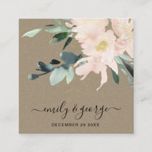 RUSTIC BLUSH KRAFT FLORAL WEDDING WEBSITE RSVP SQUARE BUSINESS CARD