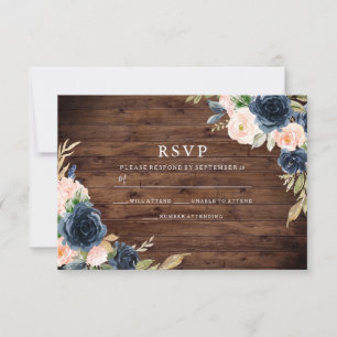 Rustic Blush & Navy Elegant Spring Wedding RSVP Card