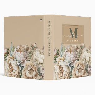 Rustic Blush Peonies Script Name Monogram Binder
