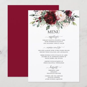 Rustic Blush Pink Burgundy Floral Wedding 5x7 Menu