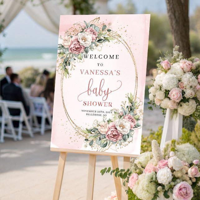Rustic Blush Pink Floral Baby Shower Welcome Sign (Rustic Blush Pink Floral Baby Shower Welcome Sign)