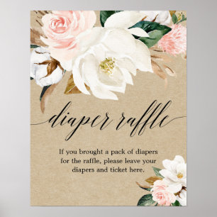 Rustic blush pink floral Diaper raffle sign