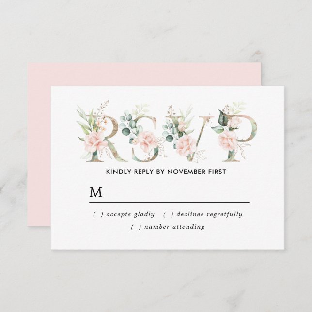 Rustic Blush Pink Floral Quinceanera RSVP Card (Front/Back)