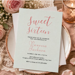Rustic blush pink floral rose gold sweet sixteen invitation