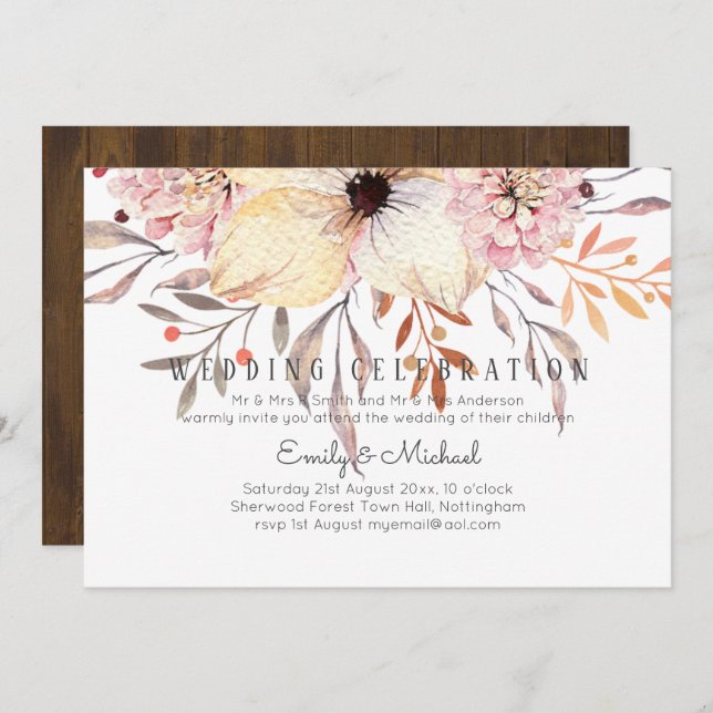 Rustic Blush Pink Floral Sage Budget Wedding Inv Invitation (Front/Back)