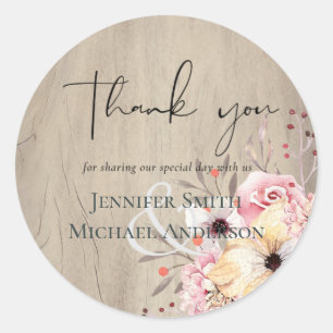 Rustic Blush Pink Floral Sage Wedding Classic Round Sticker