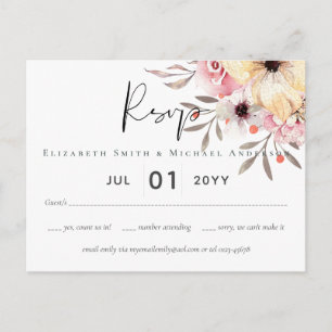 Rustic Blush Pink Floral Sage Wedding RSVP Postcard