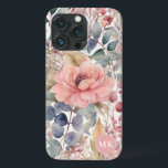 Rustic Blush Pink Floral Watercolor Monogram iPhone 13 Pro Case<br><div class="desc">Bring a touch of rustic charm to your phone with our Rustic Blush Pink Floral Watercolor Monogram Phone Case. The blend of delicate wildflowers, berries, and ferns in warm shades of beige, blush pink, red, teal green, and hints of brown exudes elegance. Make a statement with this one-of-a-kind, personalized phone...</div>