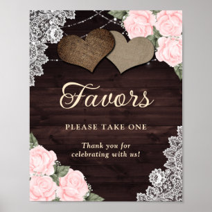 Rustic Blush Pink Floral Wedding Favour Sign