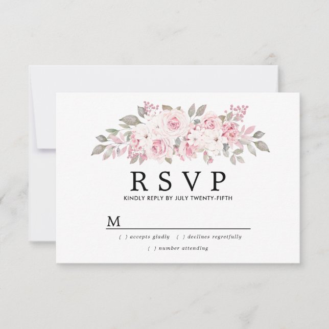 Rustic Blush Pink Floral Wedding RSVP (Front)