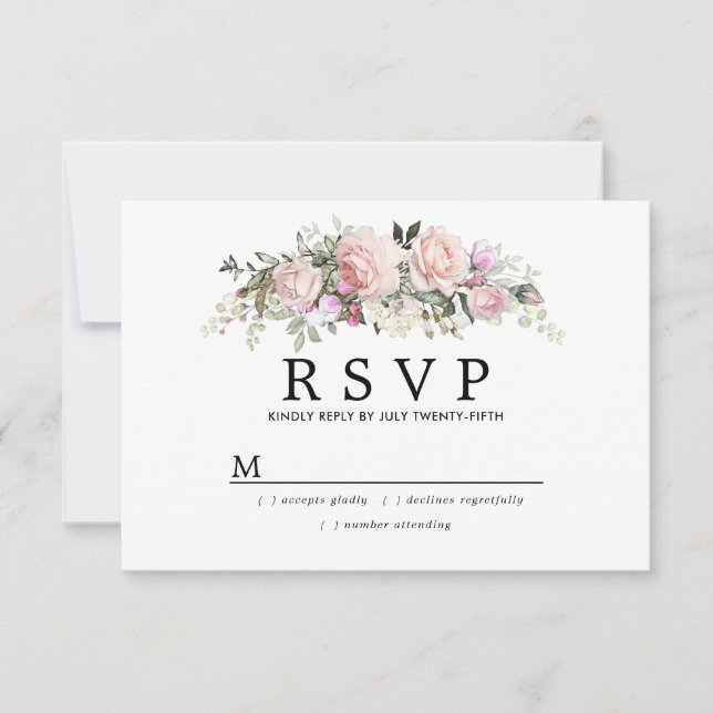 Rustic Blush Pink Floral Wedding RSVP Card (Front)
