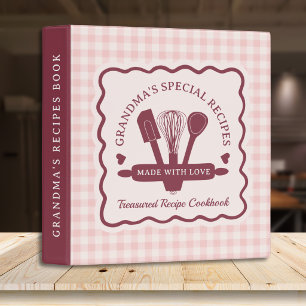 Rustic Blush Pink Gingham Grandmas Recipe Cookbook Binder