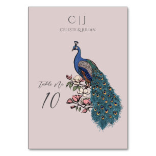 Rustic Blush Pink Peacock Wedding Table Number
