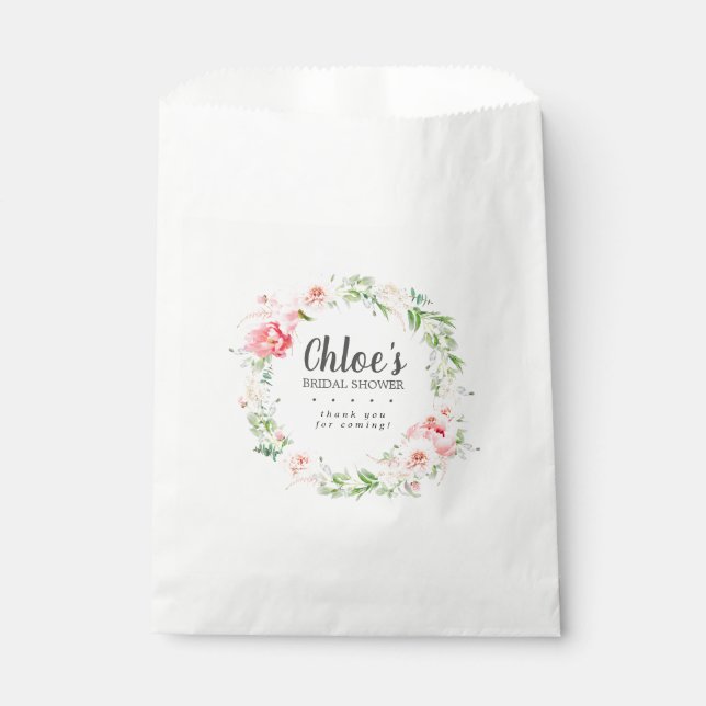 Rustic Blush Pink Peonies Floral Bridal Shower Favour Bag (Front)