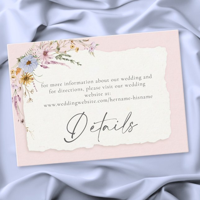 Rustic Blush Pink Romantic Wildflower Wedding Enclosure Card (Rustic Blush Pink Romantic Wildflower Wedding Enclosure Card)