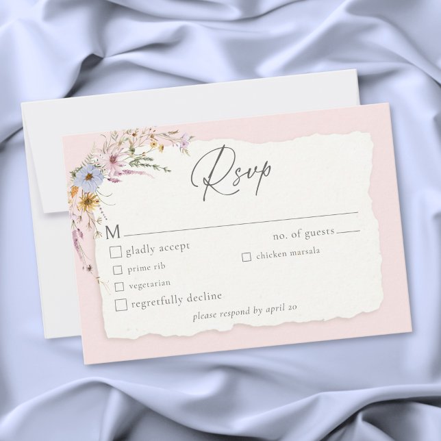 Rustic Blush Pink Romantic Wildflower Wedding RSVP Card (Rustic Blush Pink Romantic Wildflower Wedding RSVP Card)