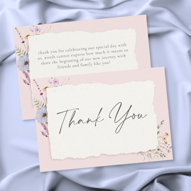 Rustic Blush Pink Romantic Wildflower Wedding Thank You Card (Rustic Blush Pink Romantic Wildflower Wedding Thank You Card)