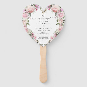 Rustic Blush Pink Rose Floral Wedding Program Hand Fan