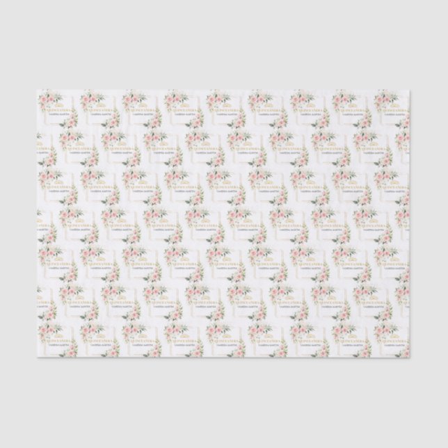Rustic blush pink roses eucalyptus 15th birthday tissue paper (Front)