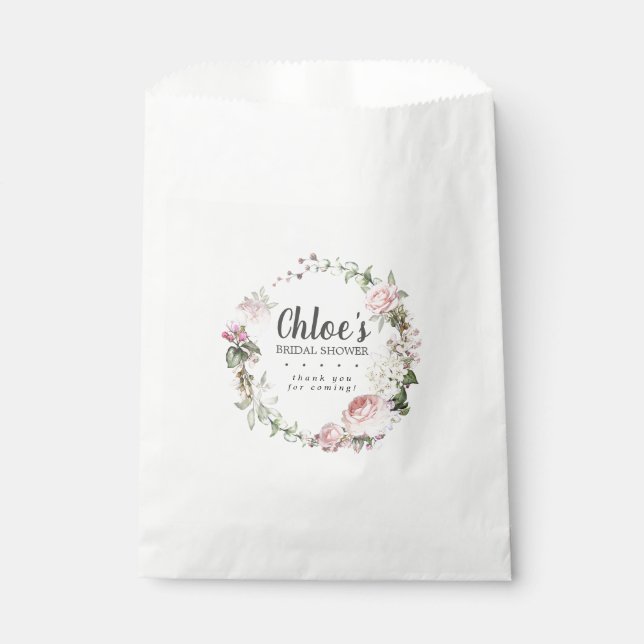 Rustic Blush Pink Roses Floral Bridal Shower Favour Bag (Front)
