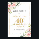 Rustic blush pink roses gold 40th birthday welcome poster<br><div class="desc">Celebrate a milestone with our exquisite 40th Birthday Boho Blush Roses Gold Glitter Frame Stationery Collection! This collection is designed to add a touch of elegance and sophistication to your birthday celebrations. The delicate blush roses combined with the shimmering gold glitter frame create a stunning and memorable aesthetic that will...</div>