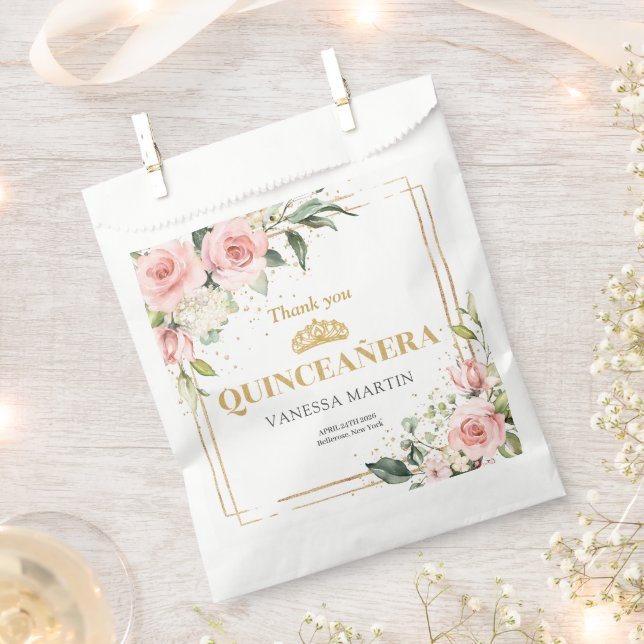 Rustic blush pink roses gold boho quinceanera favour bag (Clipped)