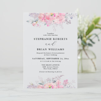 Rustic Blush Pink Watercolor Floral Wedding Invitation