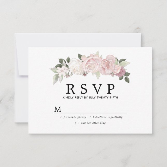 Rustic Blush Pink White Floral Wedding RSVP Card (Front)