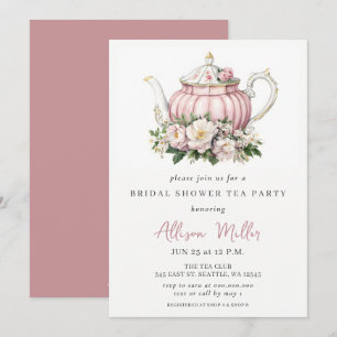 Rustic Blush Rose Gold Tea Party Bridal Shower  Invitation