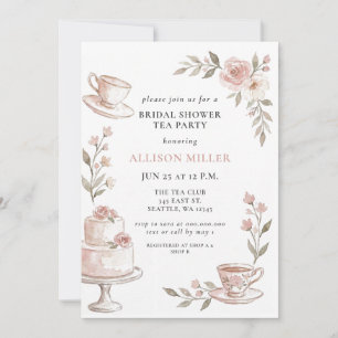 Rustic Blush Rose Gold Tea Party Bridal Shower Invitation