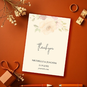 Rustic Blush Roses Boho Floral Watercolor Thank You Card