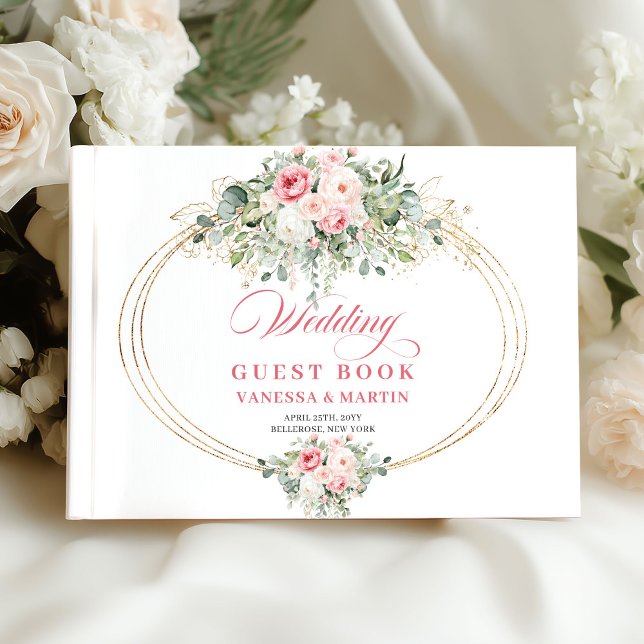 Rustic Blush Roses Greenery Wedding Guest Book (Rustic Blush Roses Greenery Wedding Guest Book)