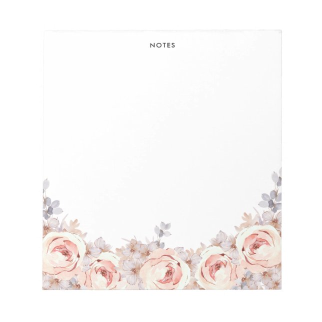 Rustic Blush Watercolor Blooms Floral Notepad (Front)