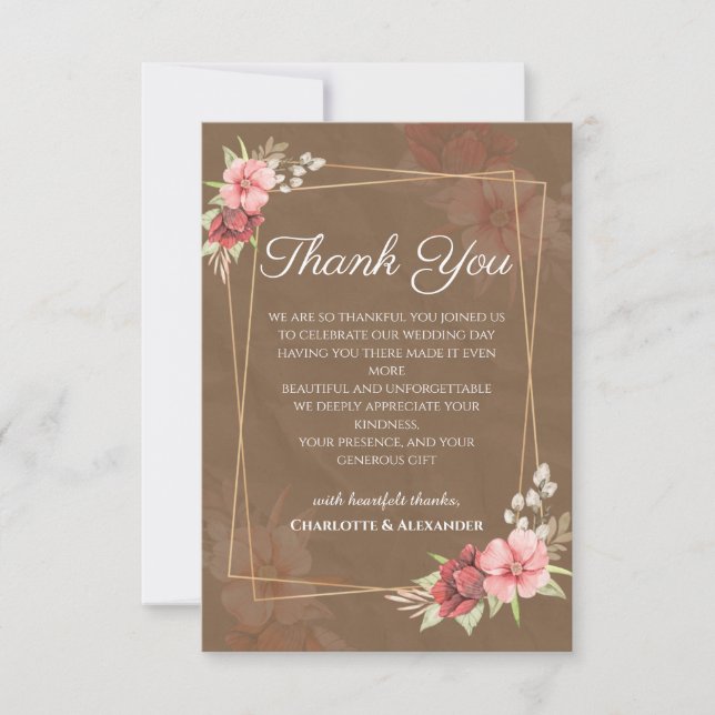 Rustic Blush Wedding Thank You Card (Front)