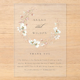 Rustic Blush White Meadow Floral Wreath Wedding Acrylic Invitations