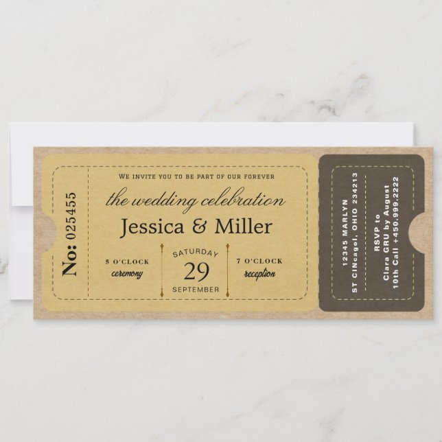  Rustic Boarding Pass Style Ticket Wedding Invitation (Front)