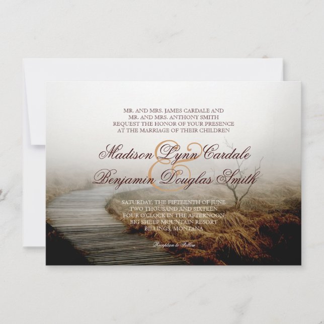 Rustic Boardwalk Fog Country Wedding Invitations (Front)