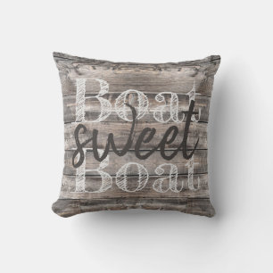 rustic BOAT SWEET BOAT barnwood Outdoor Pillow