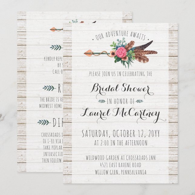Rustic Bohemian Arrow Bridal Shower Invitation (Front/Back)