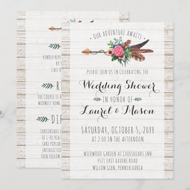 Rustic Bohemian Arrow Wedding Shower Invitation (Front/Back)