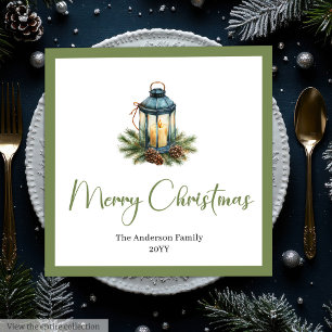 Rustic Bohemian Christmas Lantern in Watercolor  Napkin