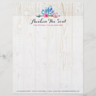 Rustic Bohemian Crystal Gems & Arrow Watercolor Letterhead