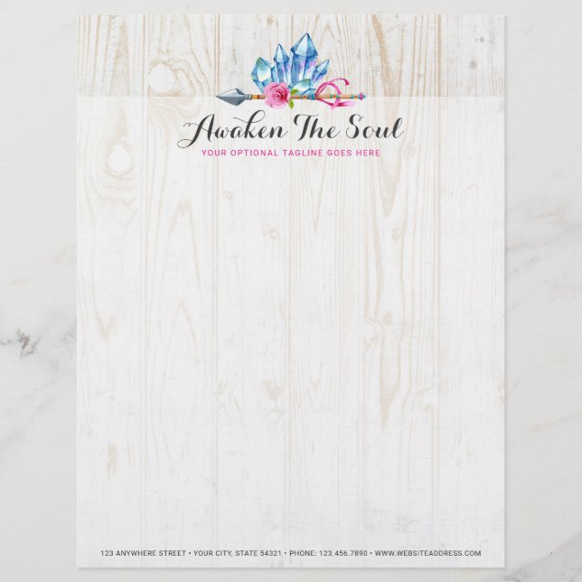 Rustic Bohemian Crystal Gems & Arrow Watercolor Letterhead (Front)